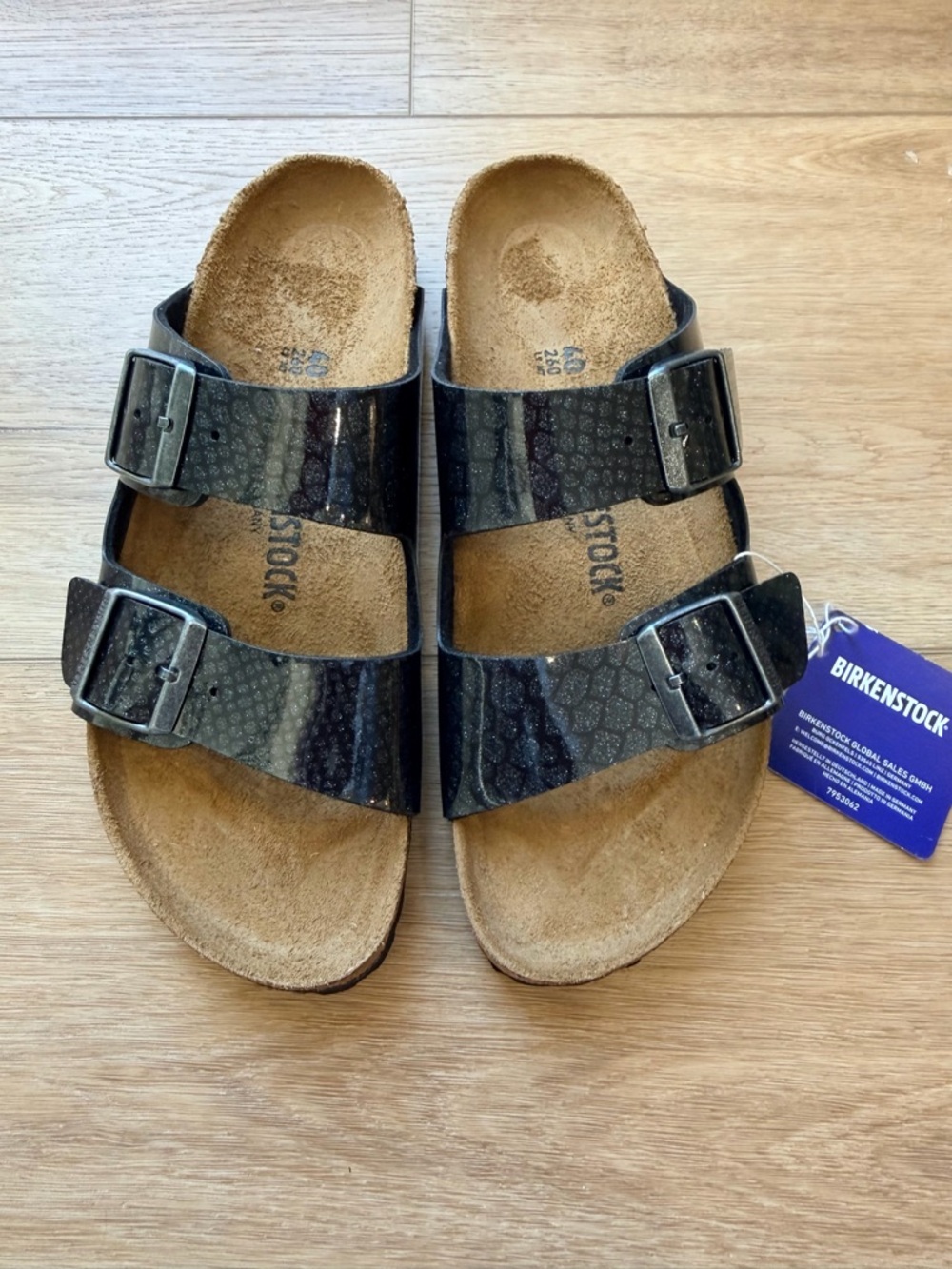 Birkenstock Arizona Two-Strap Sandals in Black Snake-Print